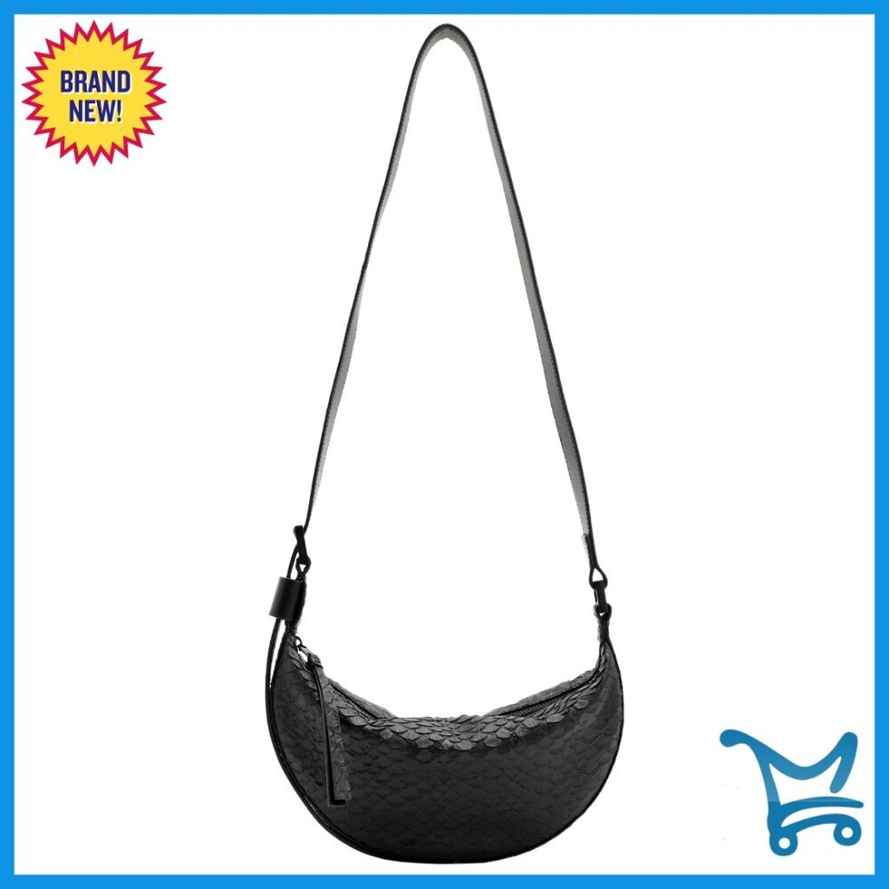 Leather Half Moon Crossbody Bag with Adjustable Strap